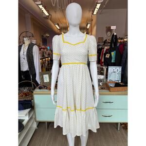 1970s Handmade Yellow Floral Prairie Dress